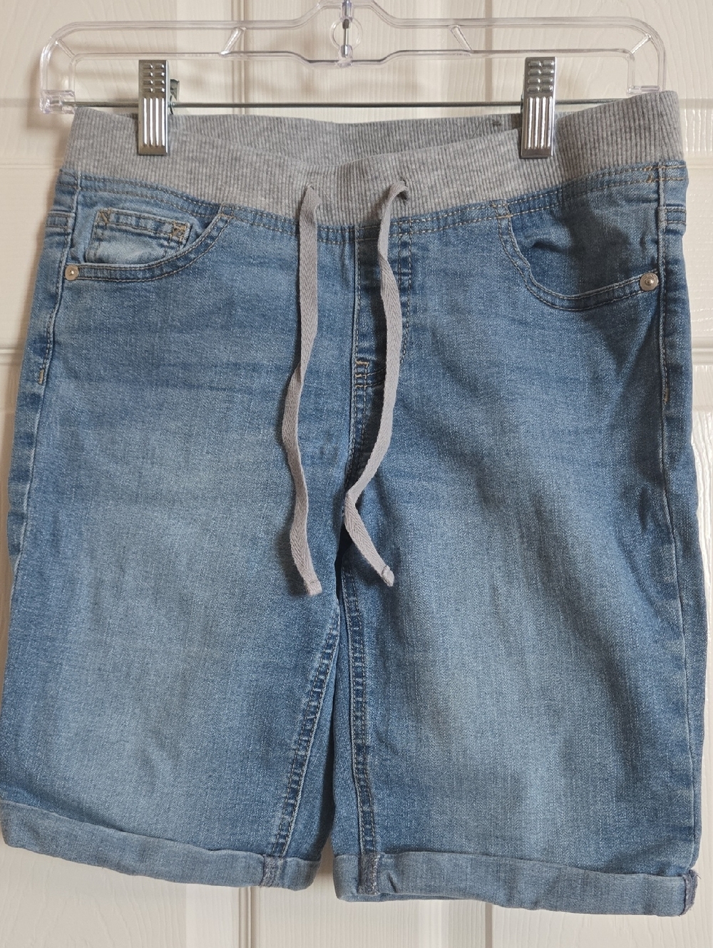 Justice Girls Blue Denim Shorts with Gray Knit Waist
